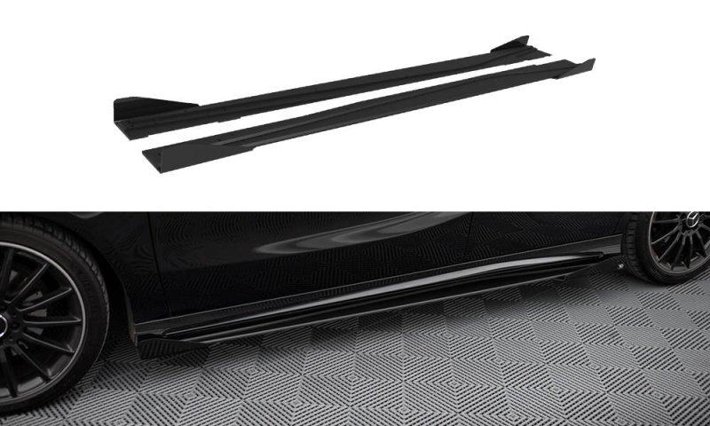 Maxton Street Pro Seitenschweller Ansatz + Flaps Mercedes-Benz A AMG-Line W176 Facelift schwarz Hochglanz MEA176FAMGLINECNC-SD1B+SF1-G