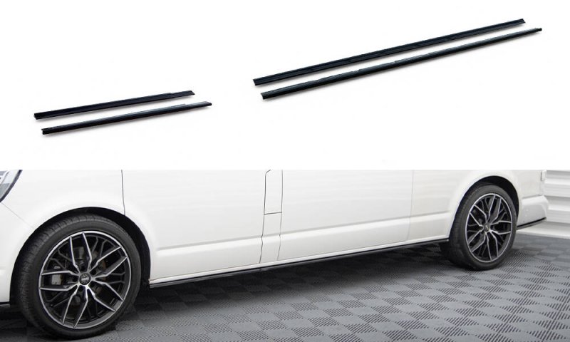 Maxton Seitenschweller Ansatz VW T6 Long Facelift schwarz Hochglanz VW-T6F-LONG-SD1A+B-G