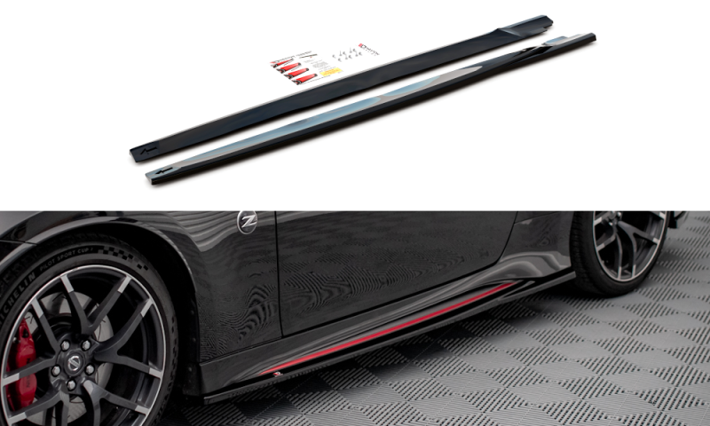 Maxton Seitenschweller Ansatz für V.2 für Nissan 370Z Nismo Facelift schwarz Hochglanz NI-370Z-NISMO-SD2-G