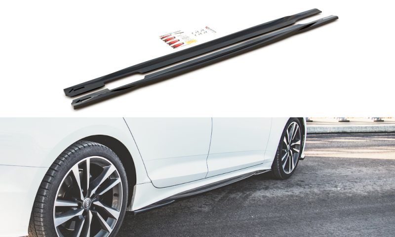 Maxton Seitenschweller Ansatz für Audi S5 / A5 S-Line Sportback F5 Facelift schwarz Hochglanz AU-S5-2F-SD1-G
