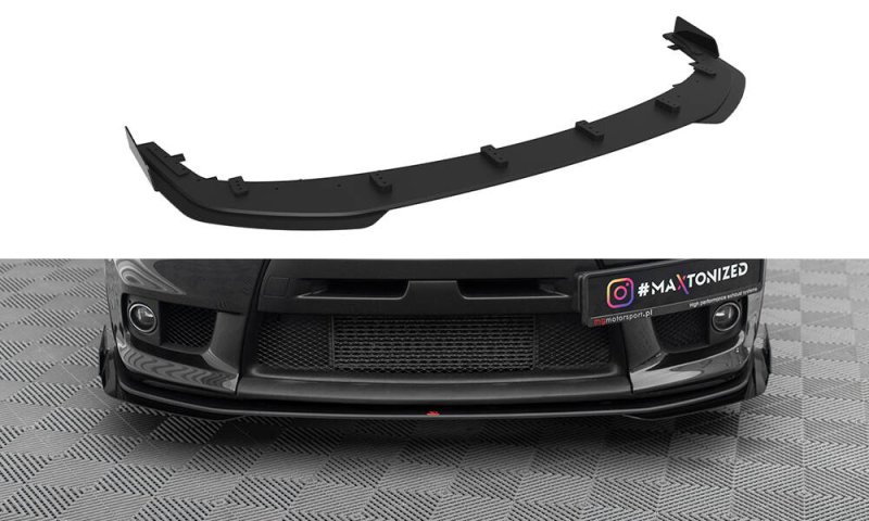Maxton Street Pro Front Ansatz + Flaps Mitsubishi Lancer EVO X schwarz Hochglanz MILA10EVOCNC-FD4B+FSF1-G