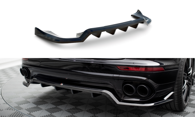 Maxton Mittlerer Cup Diffusor Heck Ansatz Porsche Cayenne Mk2 Facelift schwarz Hochglanz PO-CAY-2F-RD1G+RD2-G