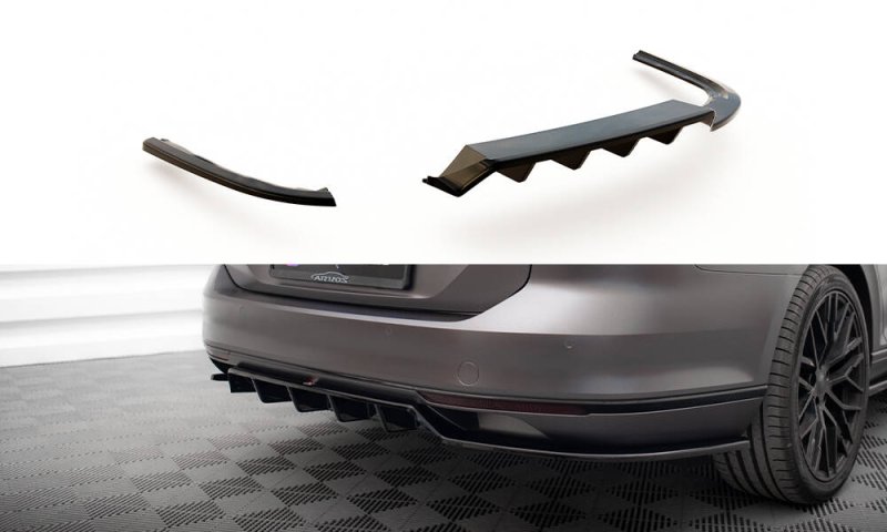 Maxton Mittlerer Cup Diffusor Heck Ansatz VW Passat R-Line B8 schwarz Hochglanz VW-PA-B8-RLINE-RSD2G+RD1-G