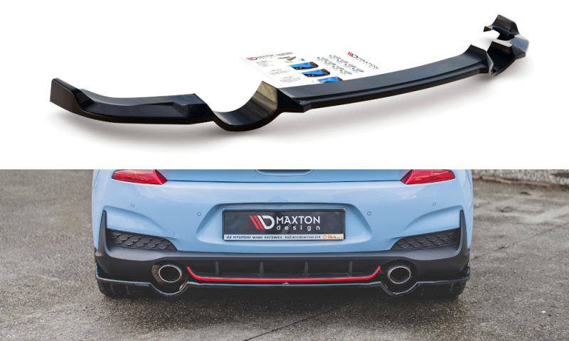 Maxton Mittlerer Diffusor Heck Ansatz für Hyundai I30 N Mk3 Hatchback schwarz Hochglanz HY-I30-3-N-RD1-G