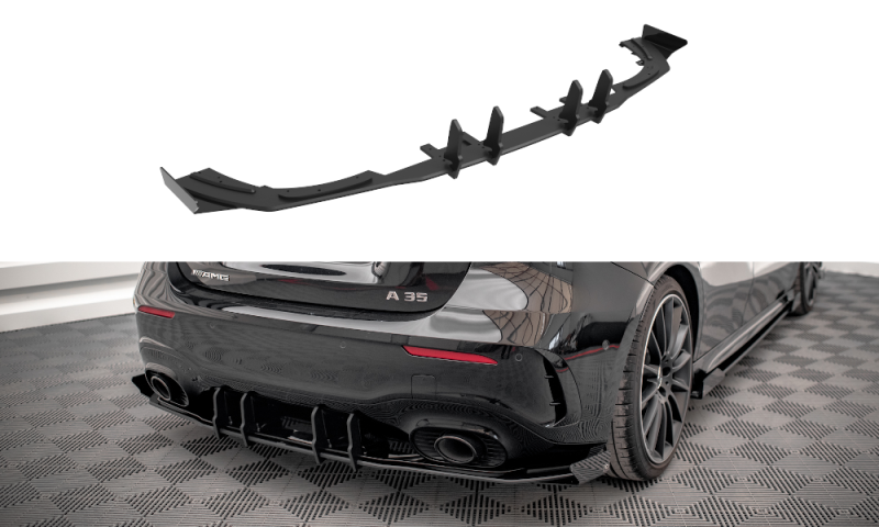 Maxton Robuste Racing Diffusor Heck Ansatz +Flaps für Mercedes A35 AMG Hatchback Aero Pack W177 schwarz Hochglanz MEA17735CNC-RS1B+BRBI+RSF1-G