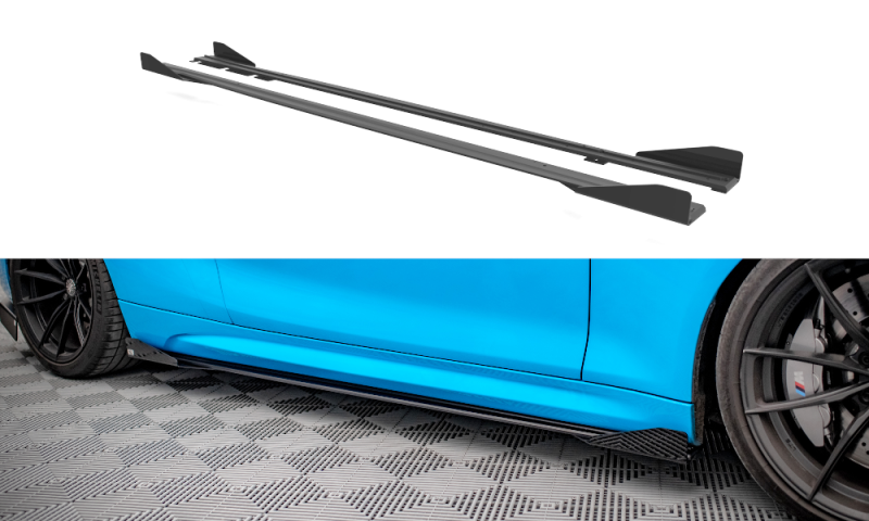 Maxton Street Pro Seitenschweller Ansatz für + Flaps BMW M2 F87 schwarz Hochglanz BM287MCOMPCNC-SD1B+SRF1-G