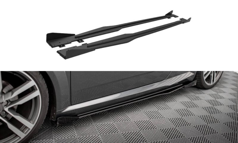 Maxton Street Pro Seitenschweller Ansatz + Flaps Audi TT S / S-Line 8S schwarz Hochglanz AUTT3SLINECNC-SD1B+SF1-G