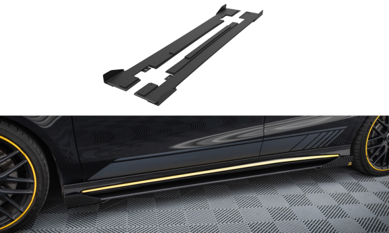 Maxton Street Pro Seitenschweller Ansatz + Flaps Mercedes-AMG CLA 45 C117 Facelift schwarz Hochglanz MECLA117AMGAEROCNC-SD1B+SF1-G