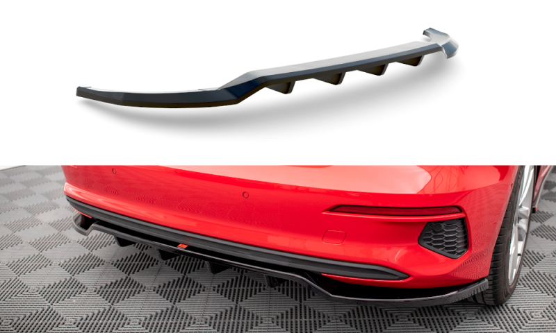 Maxton Mittlerer Diffusor Heck Ansatz DTM Look für Audi A3 Sportback 8Y schwarz Hochglanz AU-A3-8Y-RD1G+RD2-G