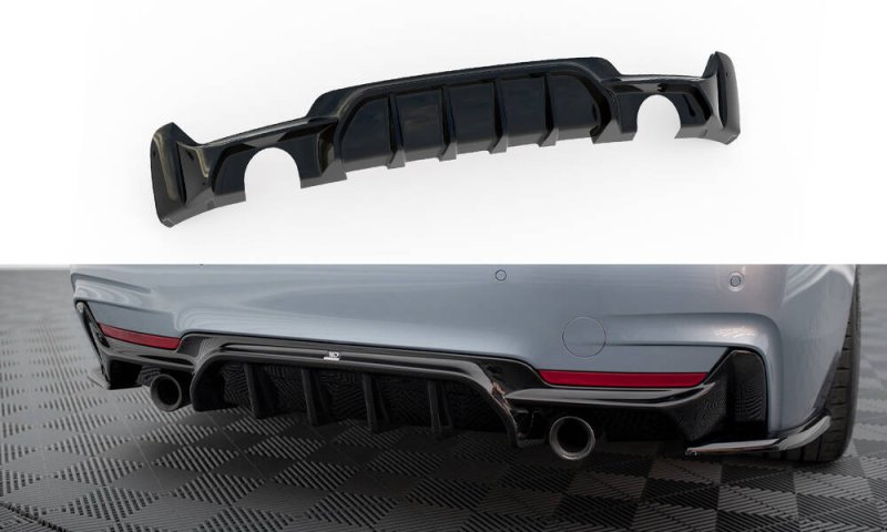 Maxton Diffusor Heck Ansatz BMW 4er Coupe / Gran Coupe / Cabrio M-Paket F32 / F36 / F33 (Version mit Einzelauspuff auf beiden Seiten) BM-4-F32-MPACK-RS1GO_O