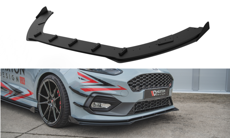 Maxton Racing Front Ansatz für passend für + Front Stoßstangen Racing Flaps passend für Ford Fiesta Mk8 ST / ST-Line schwarz Hochglanz FOFI8STCNC-FD1B+FSF1-G