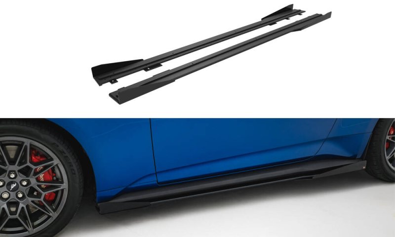 Maxton Street Pro Seitenschweller Ansatz + Flaps Ford Mustang GT Mk7 schwarz Hochglanz FOMU7GTCNC-SD1B+SF1-G