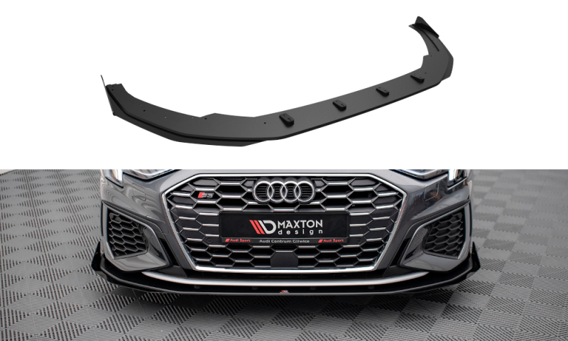 Maxton Street Pro Front Ansatz für +Flaps für V.1 + Flaps Audi S3 / A3 S-Line 8Y schwarz Hochglanz AUA38YSLINECNC-FD1B+FSF1-G