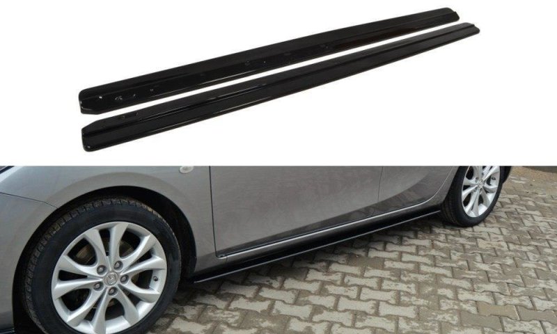 Maxton Seitenschweller Ansatz für MAZDA 3 MK2 SPORT (vor Facelift) schwarz Hochglanz MA-3-2-SPORT-SD1-G