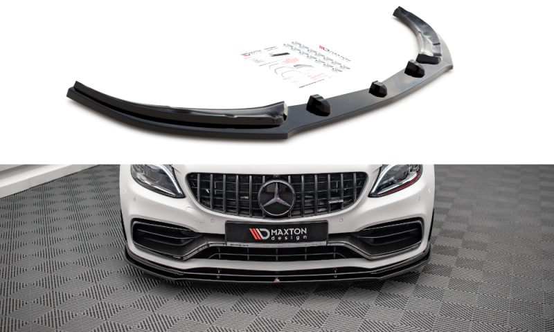 Maxton Front Ansatz V.1 für Mercedes-AMG C63 Coupe AMG Aero Pack C205 Facelift schwarz Hochglanz ME-C-205F-AMG-C-FD1-G