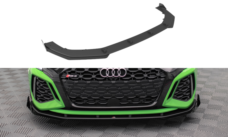 Maxton Street Pro Front Ansatz für +Flaps für V.1 + Flaps Audi RS3 8Y schwarz Hochglanz AURS38YCNC-FD1B+FSF1-G