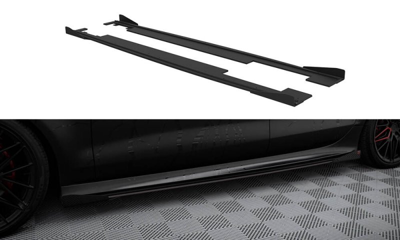 Maxton Street Pro Seitenschweller Ansatz + Flaps Audi A7 RS7 Look C7 schwarz Hochglanz AUA7C7SLINECNC-SD1B+SF1-G