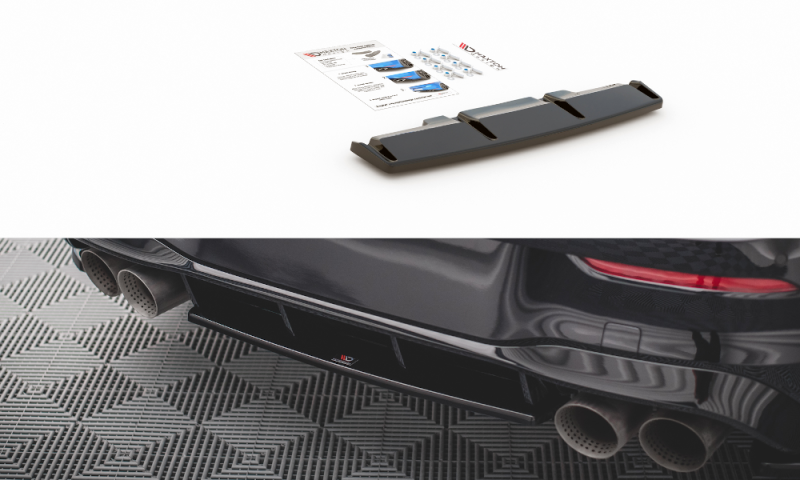 Maxton Mittlerer Diffusor Heck Ansatz für Volkswagen Golf R Mk8 schwarz Hochglanz VW-GO-8-R-RD1-G