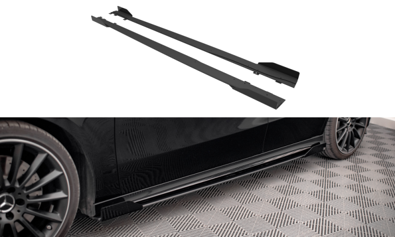 Maxton Street Pro Seitenschweller Ansatz für + Flaps Mercedes A35 AMG / AMG-Line Aero Pack W177  schwarz Hochglanz MEA17735CNC-SD1B+SF1-G