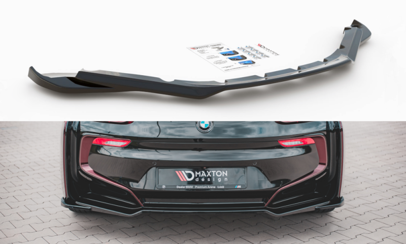 Maxton Mittlerer Diffusor Heck Ansatz für BMW i8 schwarz Hochglanz BM-I8-1-RD1-G