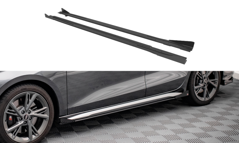 Maxton Street Pro Seitenschweller Ansatz für + Flaps Audi S3 / A3 S-Line 8Y schwarz Hochglanz AUA38YSLINECNC-SD1B+SRF1-G