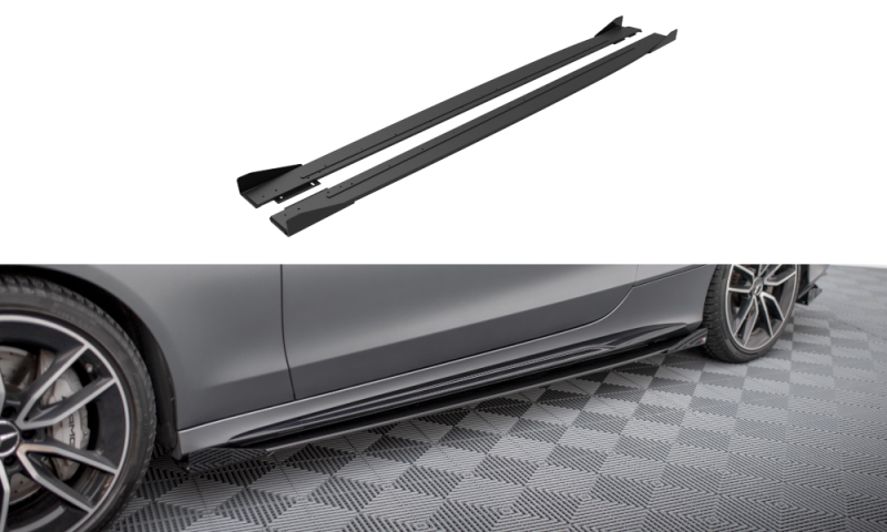 Maxton Street Pro Seitenschweller Ansatz + Flaps Mercedes-AMG C43 Coupe / Cabrio C205 Facelift / A205 Facelift schwarz Hochglanz MEC205F43CCNC-SD1B+SF1-G
