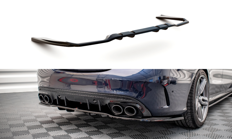 Maxton Mittlerer Diffusor Heck Ansatz DTM Look für Mercedes-AMG C 43 Limousine W205 Facelift schwarz Hochglanz ME-C-205-AMG-RD1G+RD2-G