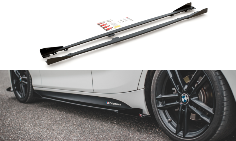 Maxton Racing Seitenschweller Ansatz für V.2 + Flaps BMW 1er F20 M135i / M140i / M-Paket schwarz Hochglanz BM1F20FMCNC-SD2B+SRF1-G