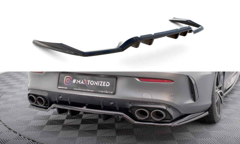 Maxton Mittlerer Cup Diffusor Heck Ansatz Mercedes-AMG C43 Coupe / Cabrio C205 Facelift / A205 Facelift schwarz Hochglanz ME-C-205F-43-C-RD1G+RD2-G
