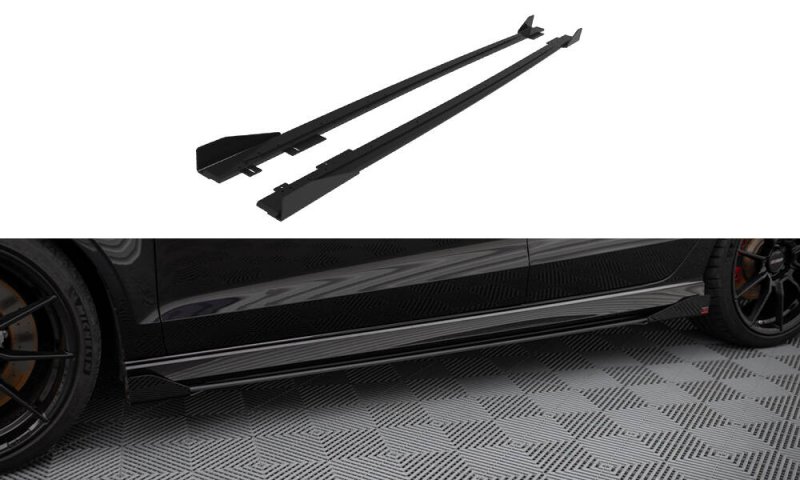 Maxton Street Pro Seitenschweller Ansatz V.1 + Flaps Audi RS3 Limousine 8V Facelift schwarz Hochglanz AURS38VFSCNC-SD1B+SF1-G