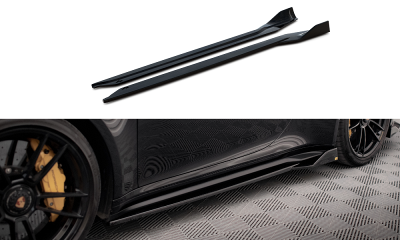 Maxton Seitenschweller Ansatz für Porsche 911 Turbo S 992 schwarz Hochglanz PO-911-992-TURBO-S-SD1-G