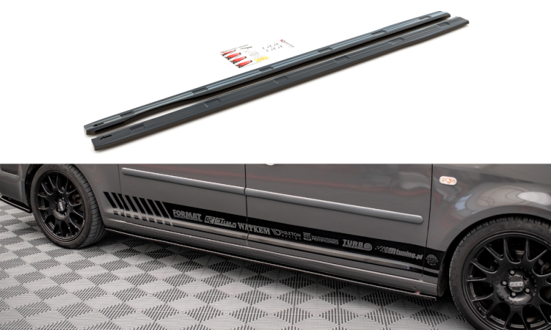 Maxton Seitenschweller Ansatz für Volkswagen Caddy Long Mk3 Facelift schwarz Hochglanz VW-CA-3F-L-SD1-G