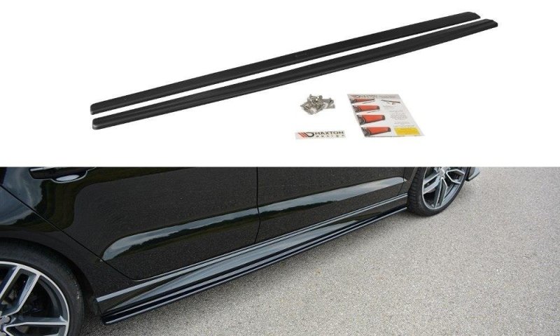 Maxton Seitenschweller Ansatz für V.1 für Audi S3 / A3 S-Line 8V / 8V FL Limousine schwarz Hochglanz AU-S3-3F-S-SD1-G