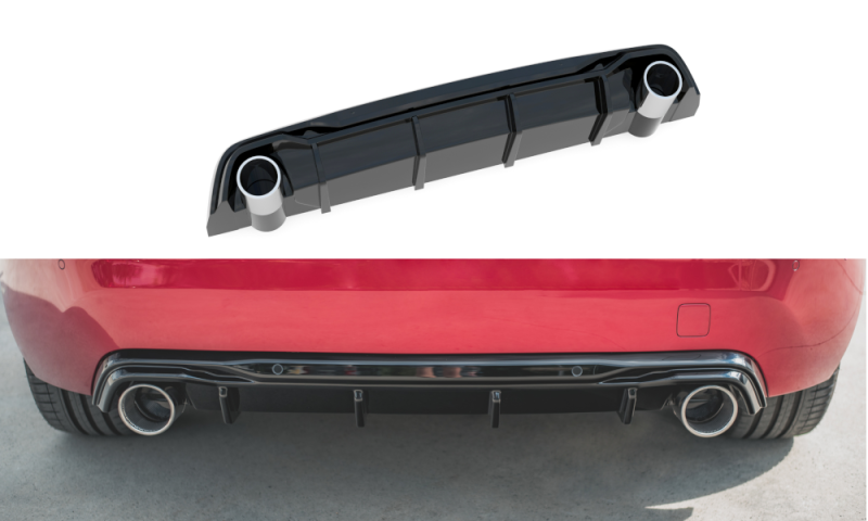 Maxton Diffusor Heck Ansatz + Endschalldampfer Sportauspuff Attrappe Peugeot 308 GT Mk2 Facelift PE-308-2F-GT-RS1G+BLACK