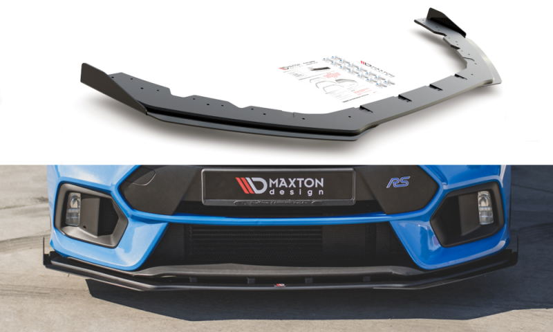 Maxton Racing Front Ansatz für passend +Flaps für Ford Focus RS Mk3 schwarz Hochglanz FOFO3RSCNC-FD1B+FSF1-G