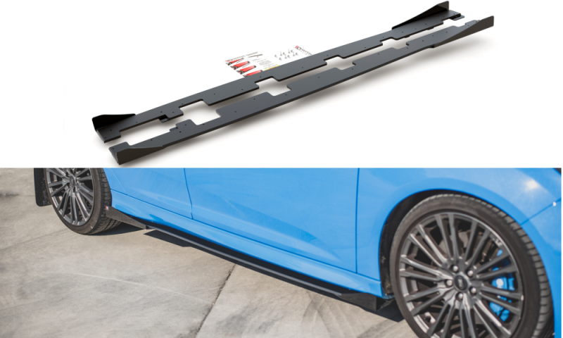 Maxton Racing Seitenschweller Ansatz + Flaps Ford Focus RS Mk3 schwarz Hochglanz FOFO3RSCNC-SD1B+SRF1-G