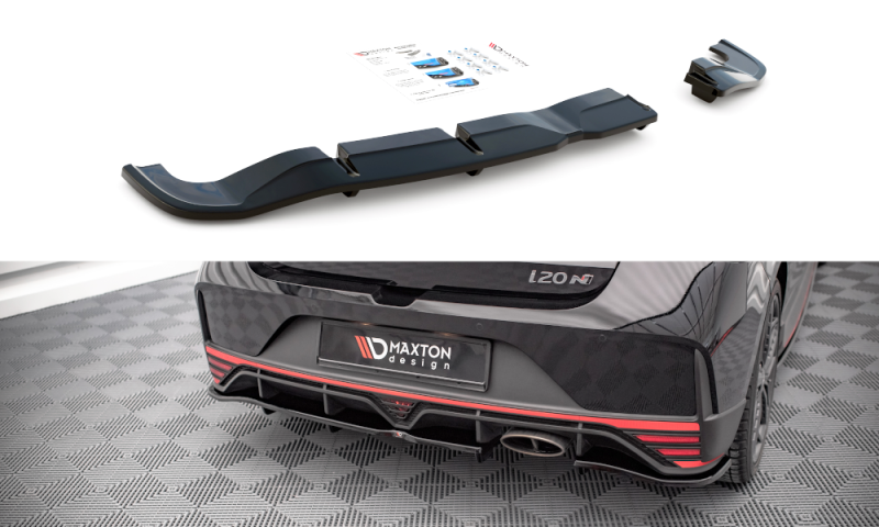 Maxton Mittlerer Diffusor Heck Ansatz DTM Look für Hyundai I20 N Mk3 schwarz Hochglanz HY-I20-3-N-RSD1G+RD1-G