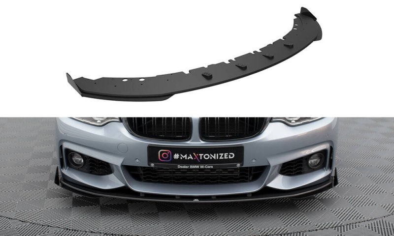 Maxton Street Pro Front Ansatz + Flaps BMW 4er Coupe / Gran Coupe / Cabrio M-Paket F32 / F36 / F33 schwarz Hochglanz BM4F32MPACKCNC-FD4B+FSF1-G