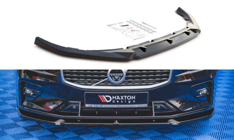 Maxton Front Ansatz V.1 für Volvo S60/V60 R-Design Mk3 schwarz Hochglanz VO-S60-3-RDESIGN-FD1-G