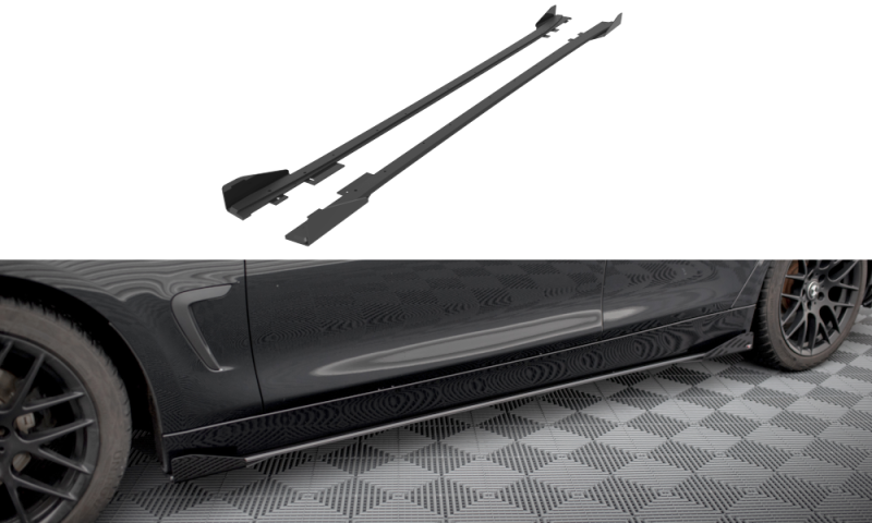 Maxton Street Pro Seitenschweller Ansatz für + Flaps BMW 4er Gran Coupe F36 schwarz Hochglanz BM4F36GCCNC-SD1B+SF1-G