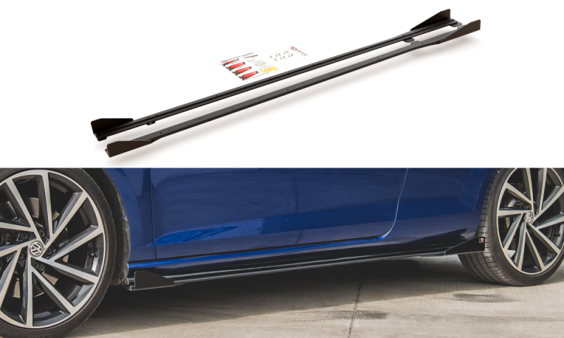 Maxton Racing Seitenschweller Ansatz + Flaps VW Golf 7 R / R-Line Facelift schwarz Hochglanz VWGO7FRCNC-SD2B+SF1-G