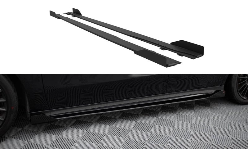 Maxton Street Pro Seitenschweller Ansatz + Flaps Mercedes-AMG A35 W177 Facelift schwarz Hochglanz MEA177F35CNC-SD1B+SF1-G