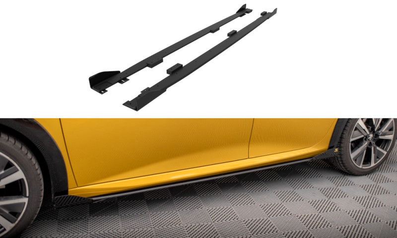 Maxton Street Pro Seitenschweller Ansatz für + Flaps Peugeot 208 GT Mk2 schwarz Hochglanz PE2082GTCNC-SD1B+SF1-G