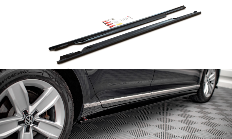 Maxton Seitenschweller Ansatz für Volkswagen Passat B8 Facelift schwarz Hochglanz VW-PA-B8F-SD1-G