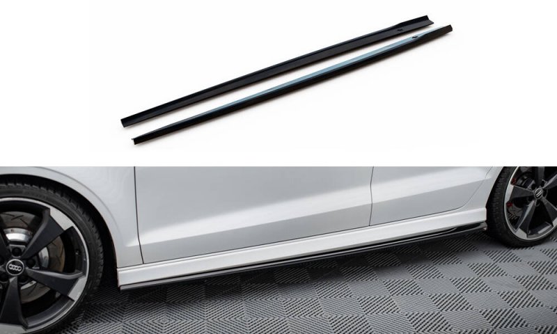 Maxton Seitenschweller Ansatz V.2 Audi RS3 Limousine 8V Facelift schwarz Hochglanz AU-RS3-8VF-S-SD2-G