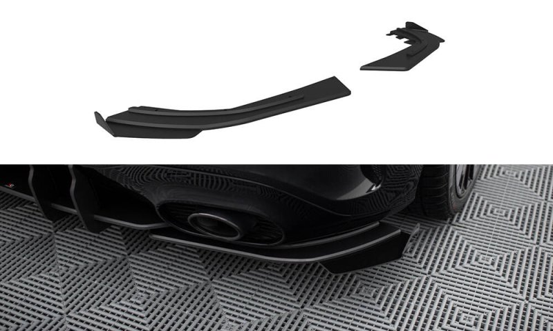 Maxton Street Pro Heck Ansatz Flaps Diffusor + Flaps Mercedes-AMG A35 Hatchback W177 schwarz Hochglanz MEA177F35CNC-RSD1B+RSF1-G