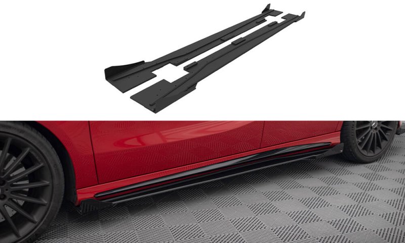 Maxton Street Pro Seitenschweller Ansatz + Flaps Mercedes-Benz A 45 AMG W176 Facelift schwarz Hochglanz MEA176FAEROCNC-SD1B+SF1-G