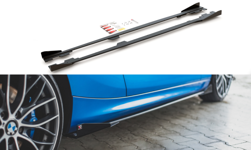Maxton Racing Seitenschweller Ansatz + Flaps BMW 1er F21 M135i / M140i / M-Paket schwarz Hochglanz BM1F20MCNC-SD1B+SRF1-G