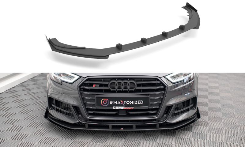 Maxton Street Pro Front Ansatz für +Flaps für V.1 + Flaps Audi S3 / A3 S-Line Sportback 8V Facelift schwarz Hochglanz AUS33FSBCNC-FD1B+FSF1-G