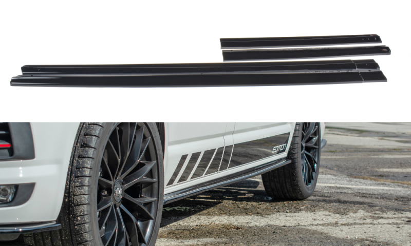 Maxton Seitenschweller Ansatz für Volkswagen T6 schwarz Hochglanz VW-T6-SD1A+B-G